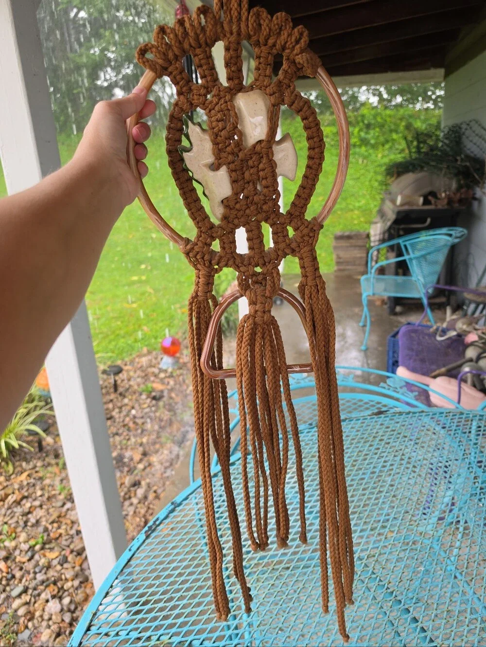 Vintage macrame seahorse